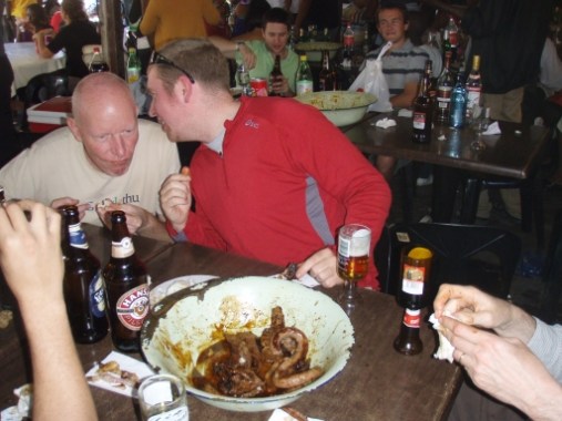 our feast of meat, with Andy on the left, the Gugulethu regular