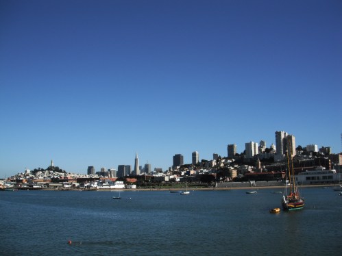 the little beach at the end of Embarcadero, with Coit Tower in the background