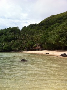 Tisa's bar nestled in the trees on her private beach